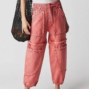 Free People Coral Bright Wind Drift Cargo Convertible Pants